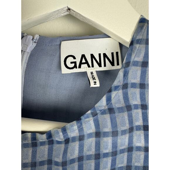 Ganni Check Organza Puff Sleeve Dress - Picture 3 of 8